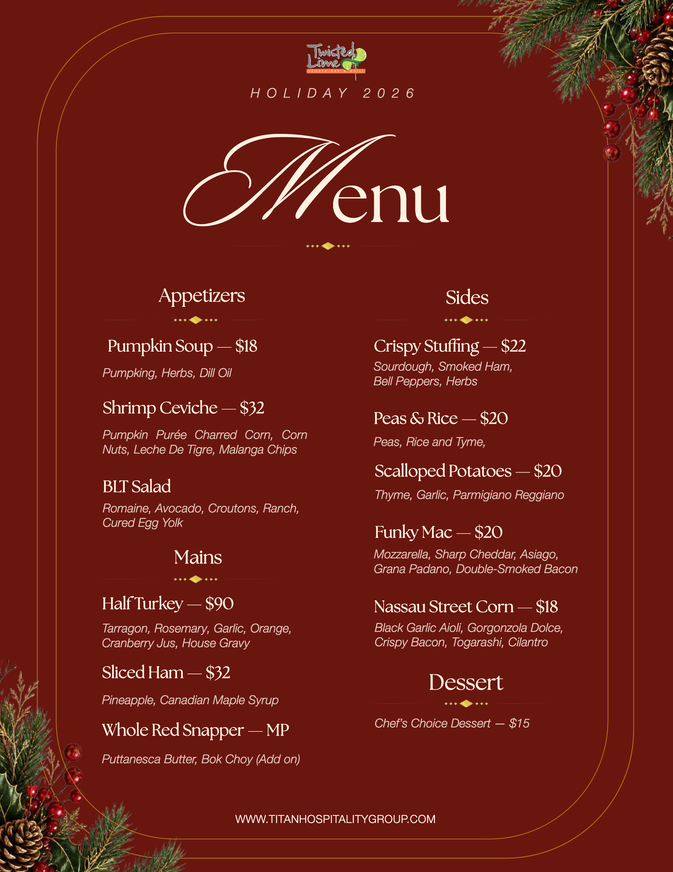 TWISTED LIME holiday menu