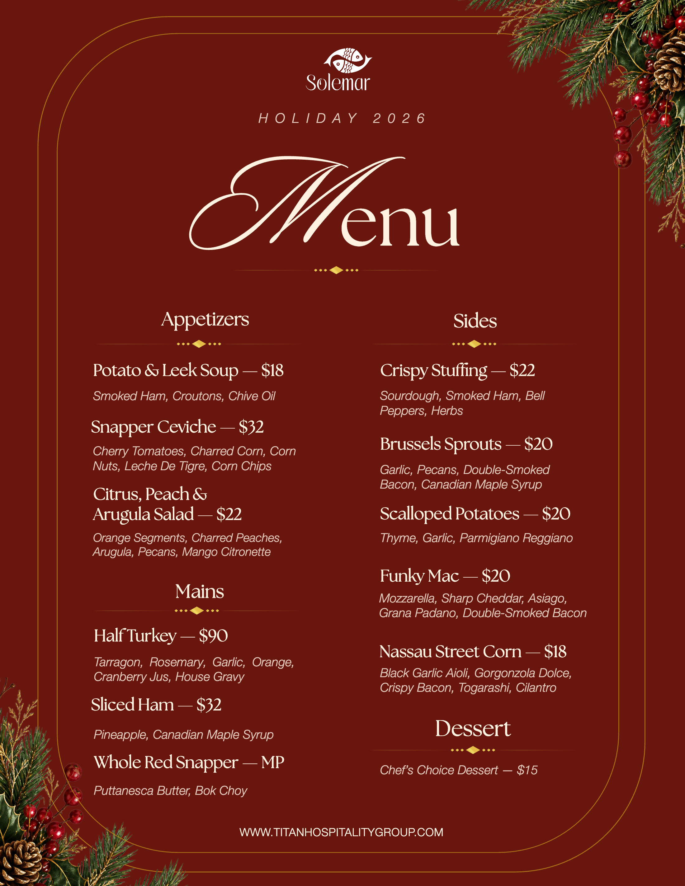 SOLEMAR holiday menu