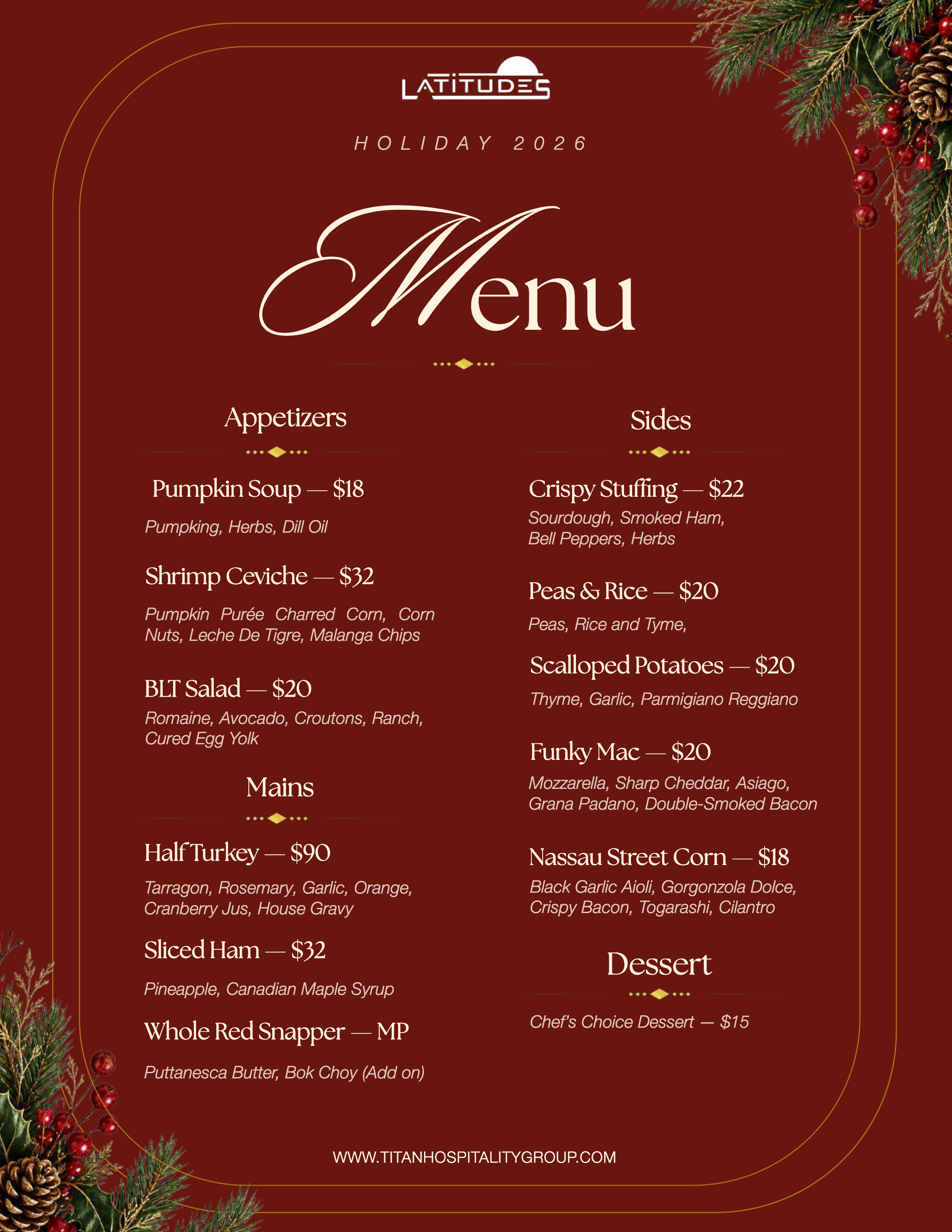 LATITUDES holiday menu