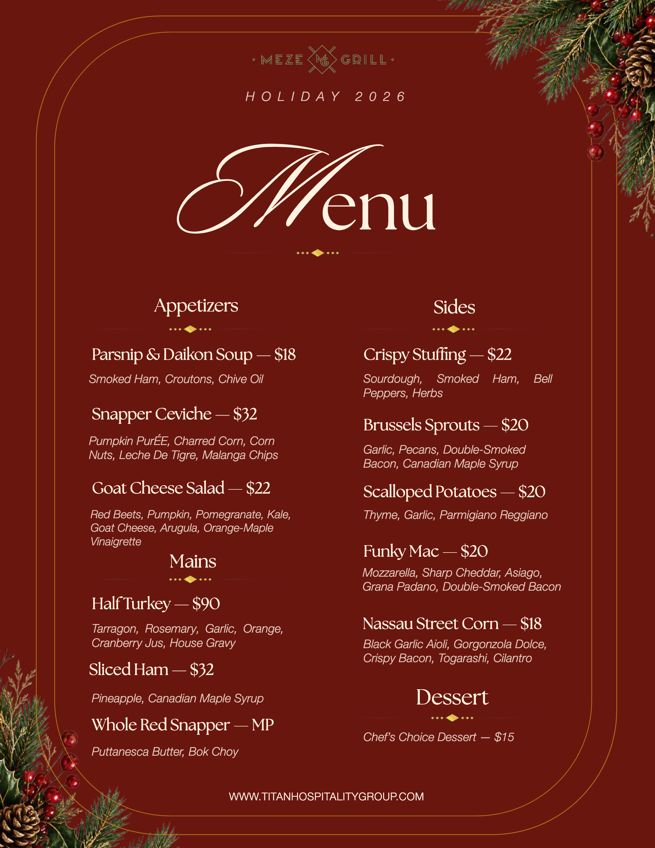 MEZE GRILL holiday menu