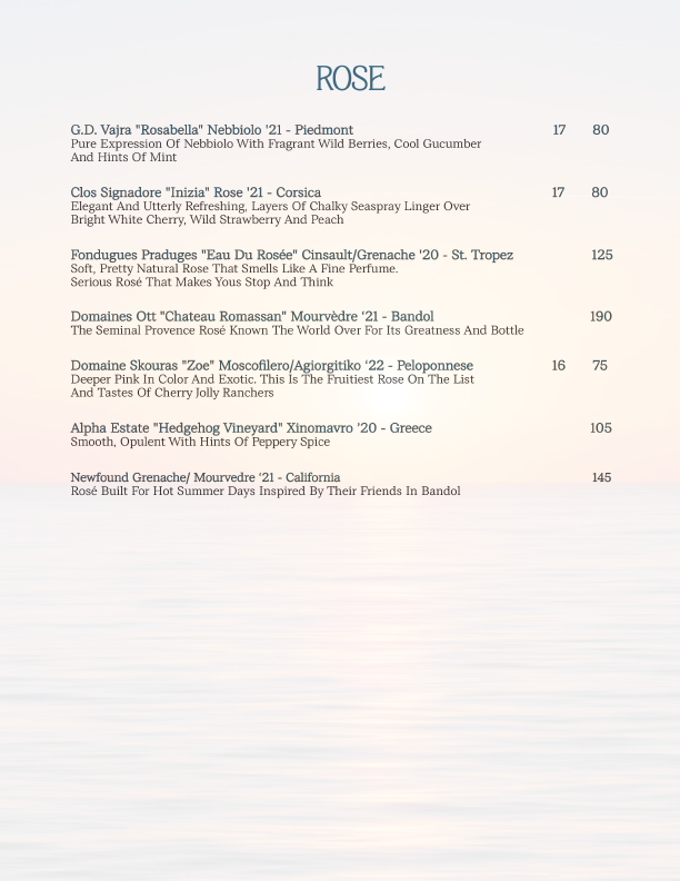 SOLEMAR — WINE MENU