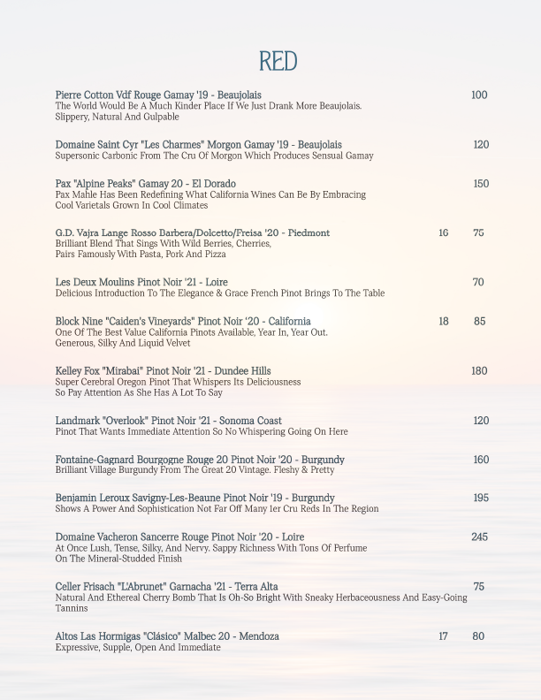 SOLEMAR — WINE MENU