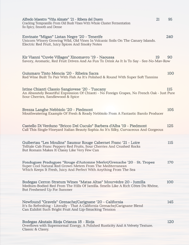 SOLEMAR — WINE MENU
