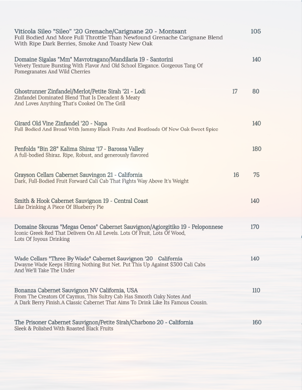SOLEMAR — WINE MENU