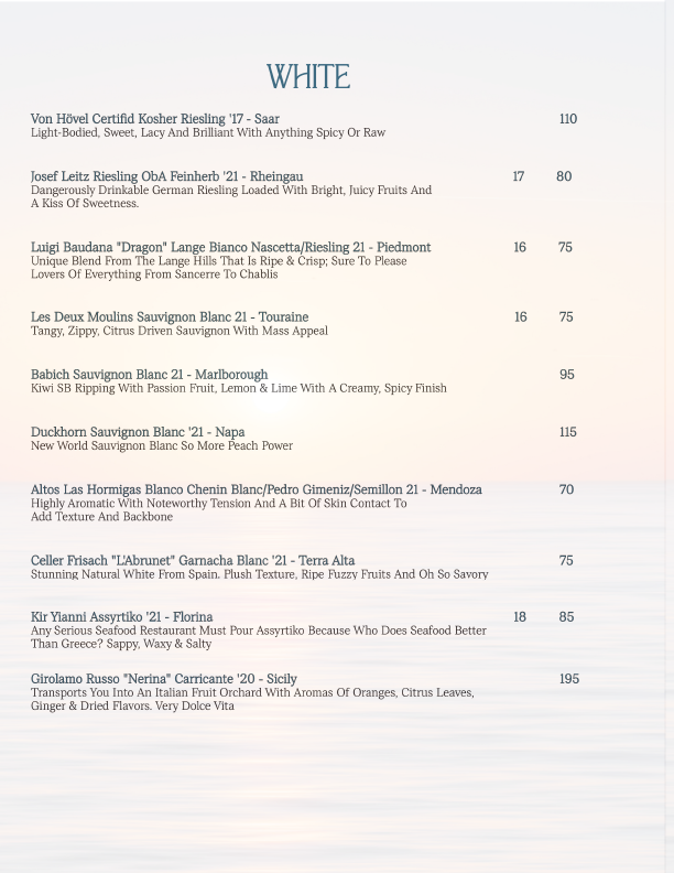 SOLEMAR — WINE MENU